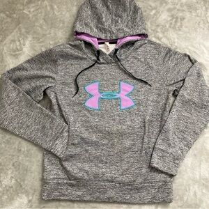 Under Armour ColdGear Heather Grey Pullover Hoodie Purple Logo Women's Size M